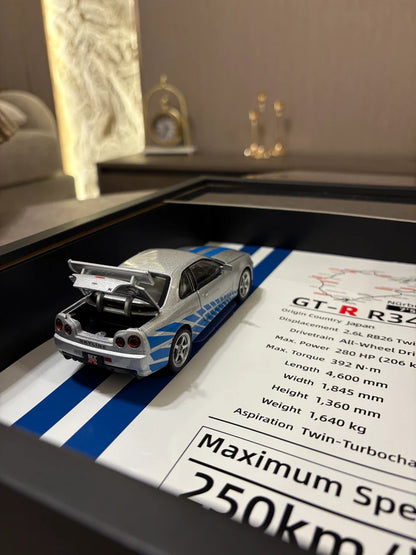 Nissan Skyline GT-R R34 Framed Diecast Art – Nürburgring Edition – 32cm x 23cm