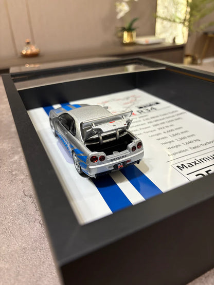 Nissan Skyline GT-R R34 Framed Diecast Art – Nürburgring Edition – 32cm x 23cm